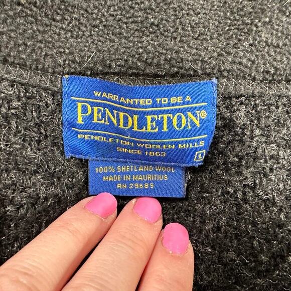 Pendleton Men's Black Full Zip 100% Shetland Wool Loose Knit Cardigan Size Large - Picture 9 of 12